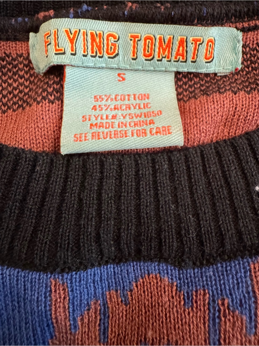 Bold Flying Tomato Southwestern  Blue, Orange & Black Crewneck Sweater - Picture 6 of 7